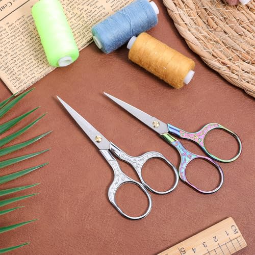 Small Sewing Scissors, 5 Inch Embroidery Scissors 2 Piece, Sharp Precision Crochet Scissors Facial Hair Beard Trimming Scissors for Yarn Fabric, Needlework, Arts & Crafts DIY Tools