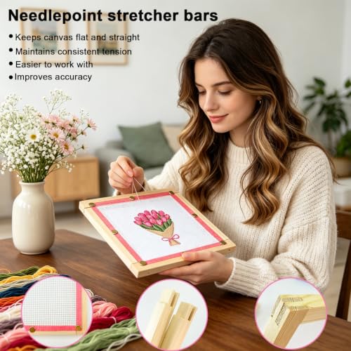 HejVulkan Needlepoint Kit for Beginners, All-in-One Needlepoint Starter Set - color: white 13mesh