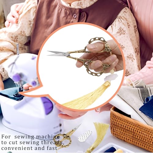 BIHRTC 4.5Inch Embroidery Stainless Steel Scissors with Leather Cover Tassel DIY Tools Dressmaker Small Shears Precision for Crafting Thread Cutting Sewing DIY Artwork Housework - size: 4.5inch, style: Style 1102