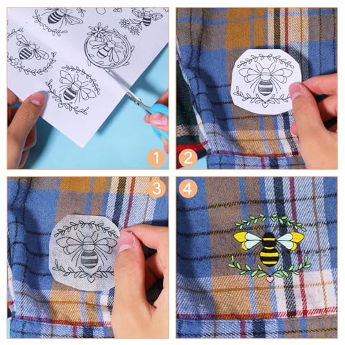 GLOBLELAND 4 Sheets Bee Water Soluble Embroidery Pattern 8.3×11.7 inch - color: Bee