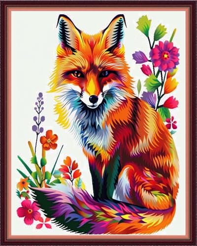Funxvoot Stamped Cross Stitch Kits for Beginners or Adults Embroidery Starter Patterns | DIY Printed Cross Stitch Kits Needlepoint for Adults or Kids 11CT-Colorful Fox 16x20 inch - color: color20