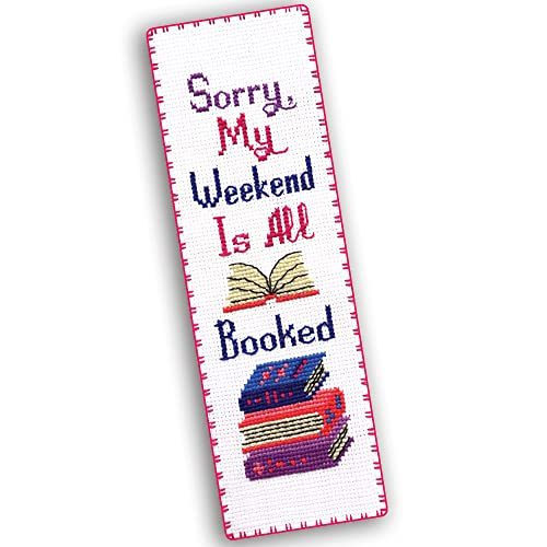 Povitrulya Sorry, My Weekend is All Booked' - Counted Cross Stitch Kit for Adults - Snarky Embroidery Set with Funny Inspirational Quote, Gifts for Reader, Book Lover, Writers - color: All booked