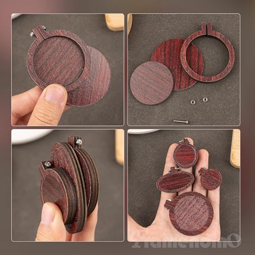 Framendino, 24 Pack Mini Embroidery Hoop Wooden Round Oval Crossing Stitch Wood Display Frame for DIY Crafts Hanging Ornament