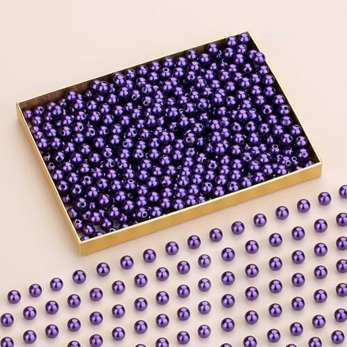 DUQGUHO Purple Pearl Beads for Crafts 6mm Plastic Pearl Beads with Hole - color: Purple, size: 6mm