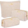 Sanwuta 3 Pcs Seersucker Pouch Cosmetic Bag Set,Khaki - color: Khaki