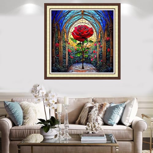 Findvoor Counted Cross Stitch Kits for Adults Full Range of Cross Stitching Embroidery Unprinted Pattern for Beginners, 11CT Needlepoint Kit Patterns Embroidery Kits-Magic Rose 18x18 inch - color: ColorCraft12