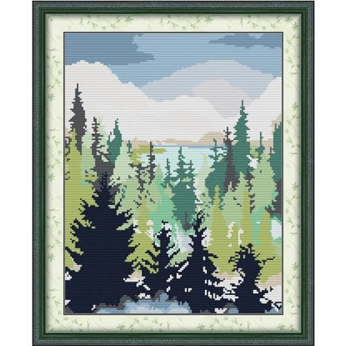 Svarog 14CT Stamped Cross Stitch Kit for Beginners - Easy & Stylish DIY Embroidery with Simple Patterns, Ideal for Women’s Relaxation | Forest Oil Painting 1 | 12.2 x 15.0 inch - color: Forest Oil Painting 1|12.2 x 15.0 inch
