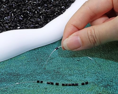 Glass Bugle Tube Mini Seed Beads 1400Pcs/30g 2 * 3mm Small Craft Loose Spacer Beads for DIY Bracelets Necklace Earring Jewelry Making (Black) - color: Black