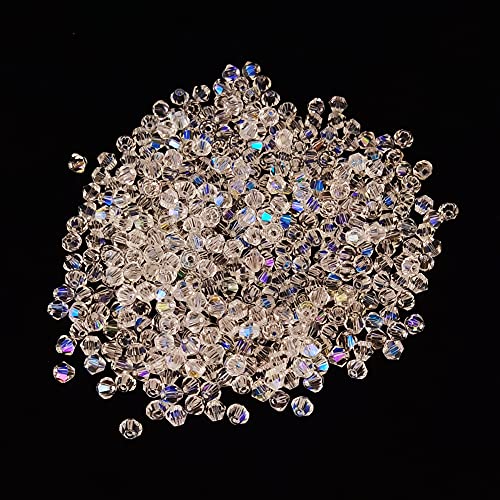 INSPIRELLE 2400pcs 4mm Bicone Beads Faceted Crystal Glass Briolette Beads - color: Transparent (AB) Colors