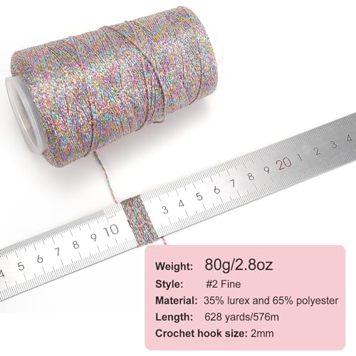 Metallic Crochet Thread, 80g Lurex Yarn for Charms(Neon) - color: Neon