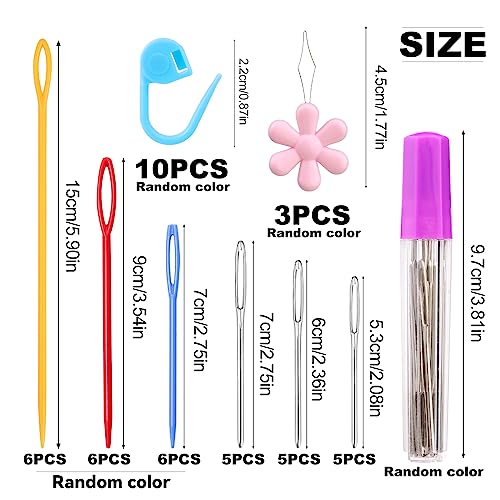 SHWAKK 48Pcs Plastic Large Eye Sewing Needles,Yarn Needles for Crocheting