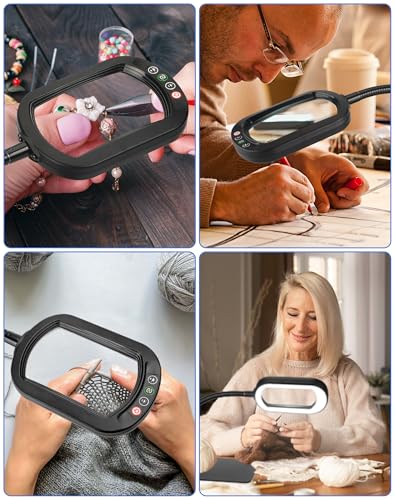 12X Magnifying Glass with Light and Stand, Rectangular Glass Lens - color: Black