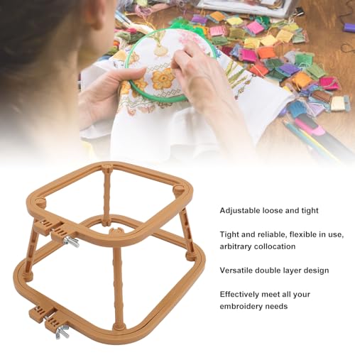 2-Layer Embroidery Frame Stand, Adjustable ABS Double Hoop - style: Khaki