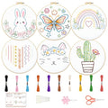 BEUNITONE 6Pcs Easy Embroidery Kit for Adults Beginners, Simple Cross Stitch Starter Set for Beginners, Cute Animal Rainbow Butterfly DIY Craft Activity for Home Decor and Festival Gifts 20x20cm - style: Stick Figure