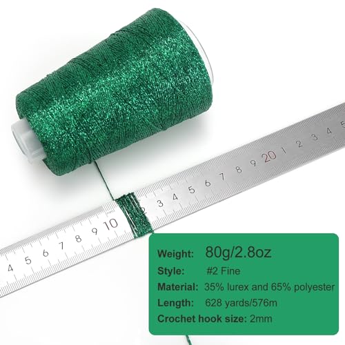 Metallic Crochet Thread, 80g Lurex Yarn for Charms(Green) - color: Green