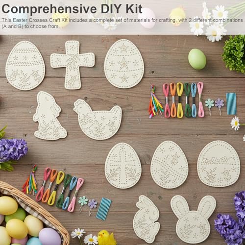 YcaeyLnaR Easter Craft Kit -5 Pieces DIY Wooden Board Threading Set, Religious Easter Decor, Personality Easter Basket Stuffers (3 Eggs) - color: 3 Eggs