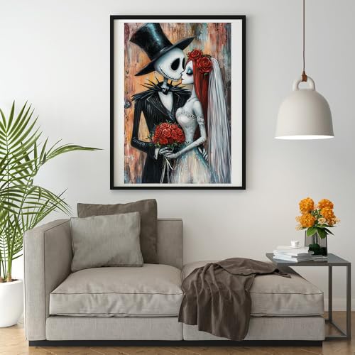 Moohue 14ct Counted Stamped Cross Stitch Kits for Adults Skulls Couple Roses Printed Cross Stitch Patterns Art Crafts Cross Stitch Supplies (Skeleton Couple) - color: Skeleton Couple
