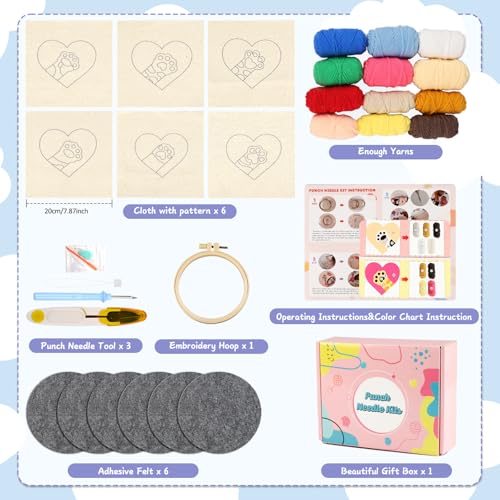 AIRDEA Punch Needle Drink Coasters Kit,Casual Punch Needle Embroidery Complete Kits for Beginner 3.29x3.29 Inches,Included All Accessories,DIY Car Coasters (Box-red Blue Beige) - color: Box-red blue beige
