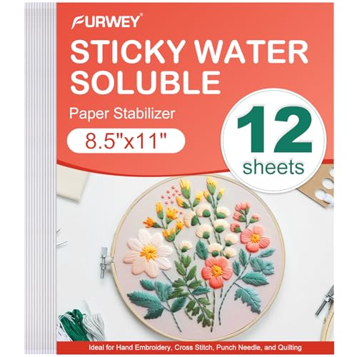 FURWEY Water Soluble Stabilizer for Embroidery,12PCS 8.5x11,Self Adhesive - size: 12P