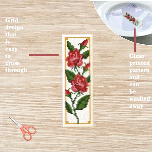 FREEBLOSS 6 Set Cross Stitch Bookmark Kits 11CT 8"x2.4" 6 Flowers Design - style: Common Flowers