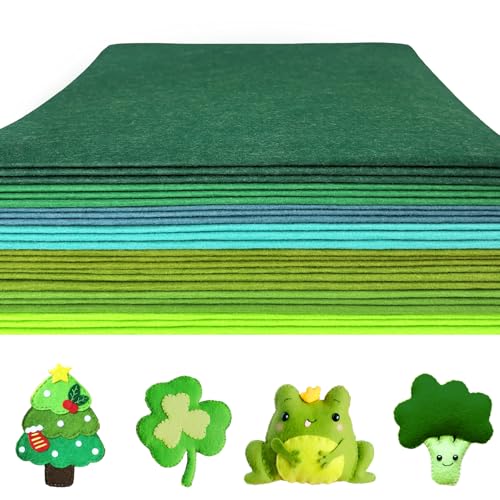24 Pcs Wool Blend Felt Sheets Bulk, 12"x35", 1MM Thick - color: Green Series