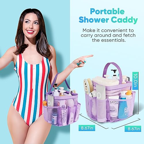 EUDELE 2 Pack Mesh Shower Caddy Portable for College Dorm Room Essentials, Shower Caddy Dorm with 9-Pocket Large Capacity,Shower Bag for Beach,Swimming,Gym All Black+All Pink - color: All Black+All Purple