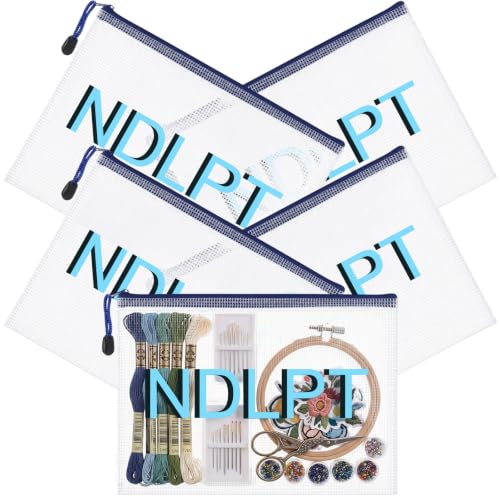 Sabary 5 Pcs Needlepoint Project Bag Clear Mesh Zipper Pouch, Blue - color: Blue