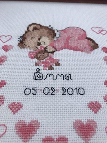 RIOLIS 1123 Girls Birth Announcement Counted Cross Stitch Kit 7 x 9.5 in - style: Girls Birth Announcement 1123