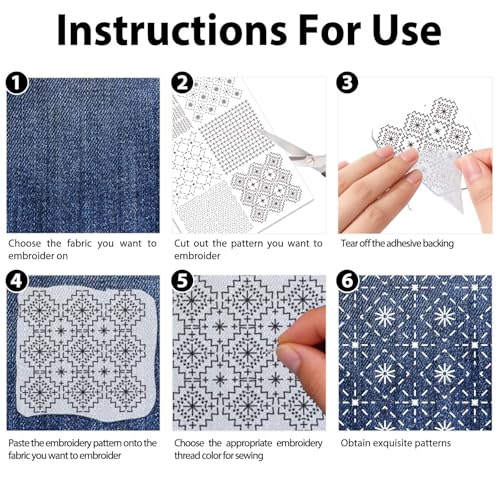 TWINKLEMON 15 Sheets Water Soluble Sashiko Embroidery Pattern Stabilizers - color: White & Black - Style 2