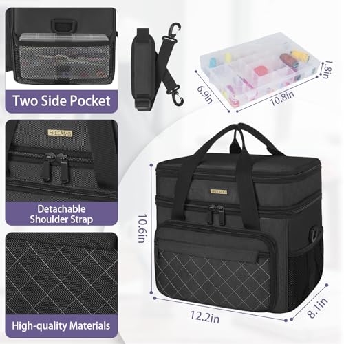 Sewing Organizer Bag with Removable Tray & Double-Layer - color: Black