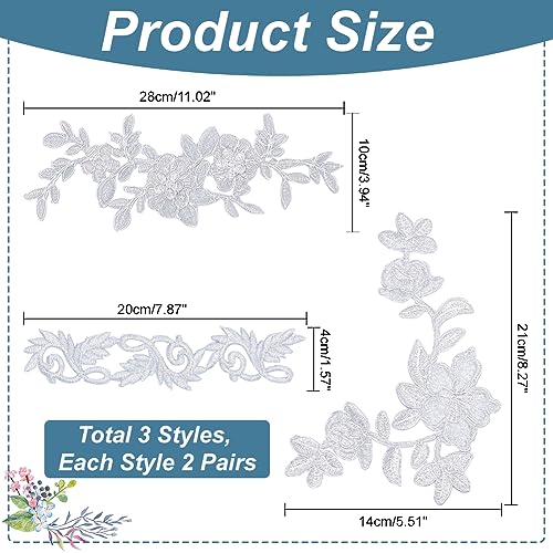 NBEADS 12 Pcs Embroidery Flower Patches, Iron on Patches Sew on Patches with Beads White and Silver Floral Repair Appliques for Wedding Dress Decoration Repair Clothing Backpacks Jeans Caps - color: Silver Floral--3 Styles 12 Pcs