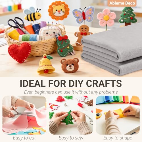 Felt Fabric Sheets 18" x 18" (2 Pack) 1.6mm Soft Craft Felt, Light Grey - color: Light Grey