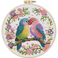 Stamped Cross Stitch Kits for Beginners Adults-Parrot,with Embroidery Hoop - color: Bird-2605