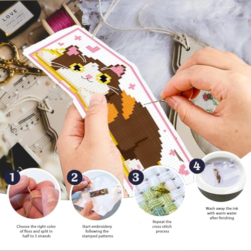 INFUNLY 6pcs DIY Cat Cross Stitch Bookmark Kits for Beginner 2.99''×8.54'' Cute Kitten Stamped Embroidery Bookmark Kit with Instruction Printed Animal Bookmark Set for Cat Lovers Book Readers Writers - style: Cute Cat
