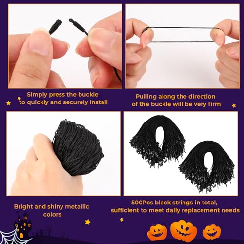 FEBSNOW 500Pcs Halloween Ornament Hangers, Black Hanging String with Snap - color: Black