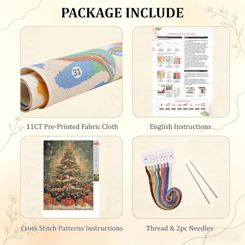WUSARPLY Christmas Stamped Cross Stitch Kits for Beginners Adults 11CT - color: J183