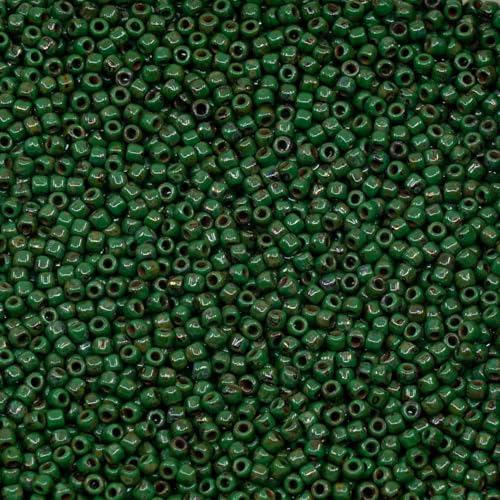 10g TOHO Seed Beads 11/0, Small Japan rocailles, #47H+T Dark Green Picasso Hybrid - color: 47H+T - 11/0 (small)