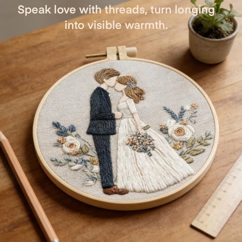 HCANPER Sweet Couple Embroidery Starter Kit, Valentine's Day Gifts，DIY Needle Punch Kit, Punch Needle Kits for Beginners,Include Pre-Printed Fabric,Tools,Embroidery Hoop,Threads. (Three) - color: Three