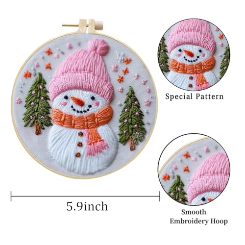 LB Pink Christmas Embroidery Kit for Beginners Adults, 3 Sets Hand Embroidery Starter Kit with Santa Pattern and Instructions Stamped Cross Stitch Kits Include Embroidery Hoop Needles Threads Scissors - color: Green White