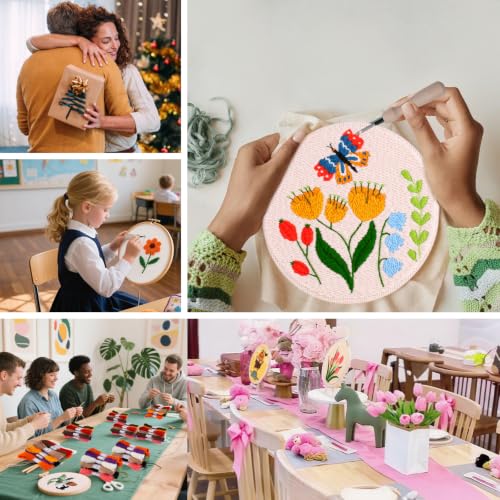 Punch Needle Kit for Adults Beginners - 3 Sets DIY Embroidery Starter Kit - color: 09-flowers A3