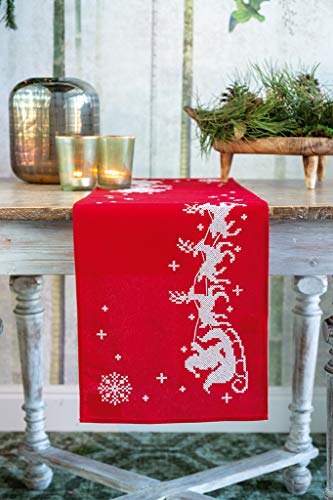Vervaco Embroidery Christmas Embroidery Kits Cross Stitch Table Runner DIY Set, Tablecloth to Embroider with Image on Cotton and Embroidery Thread, 12 x 42 Inches, Sleigh - color: multicolor, size: 12 x 42 inches