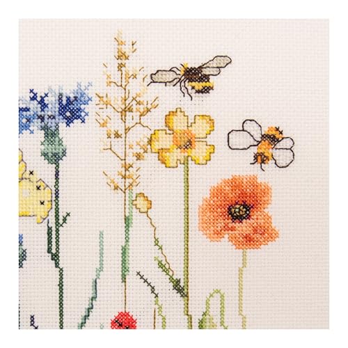 Thea Gouverneur Wildflowers Cross Stitch Kits - Inspirational Crafts for Adults with 16 Count Aida, DMC Threads & Hoop - Create Beautiful Cross Stitch Art - color: 577A Aida