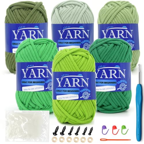 Green Series 6 Pack Cotton Nylon Blend Yarn for Beginners - Easy Crochet & Knitting Kit with Clear Stitches - color: Green Series 02, size: 6 PACK