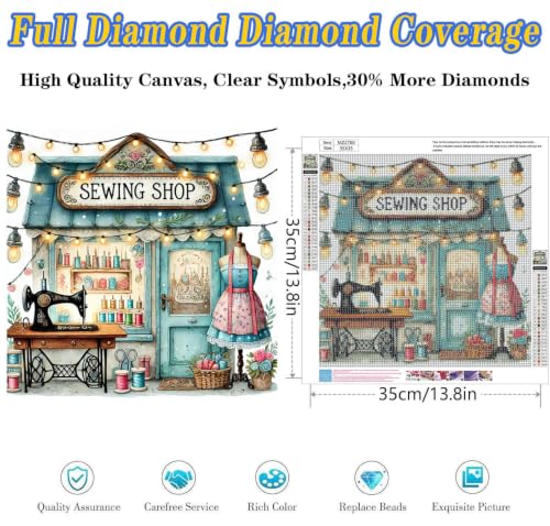 Dugsmgd Diamond Art Kits for Adults, Sewing Shop Diamond Painting 14x14In - color: Sewing Shop
