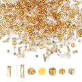MECCANIXITY 5000 Pcs Mixed Glass Seed Beads, 1.5-6mm Mini Loose Glass Bugle Spacer Bead Embroidery Beads for DIY Craft Projects Earrings Necklaces Bracelets Jewelry Making, Gold - color: Gold