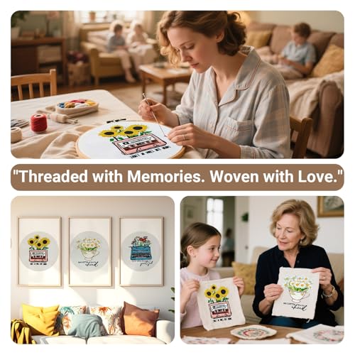 HKLIOPU Embroidery Kit for Adult,3-Pack Pre-Stamped Patterns,7.8-Inch Hoop,Threads & Needles,Step-by-Step Guide,DIY Needlework Craft Gift for Women