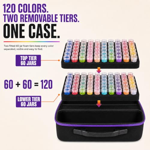 MERATIA Diamond Art Storage Organizer, 120 Jars with Accessories - color: Purple-120 Slots