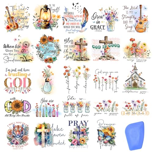 ZMRU 24 Sheets Vintage Christian Rub On Transfers for Crafts, Bible Verse Stickers for Wood,Furniture Decals, Glass Candle Holder, Porcelain, Candles, Sympathy Gifts, Fabric Projects,3 * 3inch - color: Christ-Flower Language