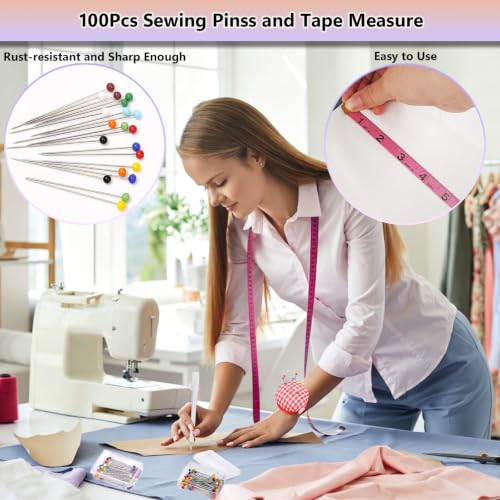 10Pcs Triangle Tailors Chalk with 100Pcs Sewing Clips, 100pcs Straight Pins Set, 4pcs Heat Erasable Fabric Marking Pens with 8 Refills, 3PCS Sewing Fabric Pencils for Quilting Craft Accessories