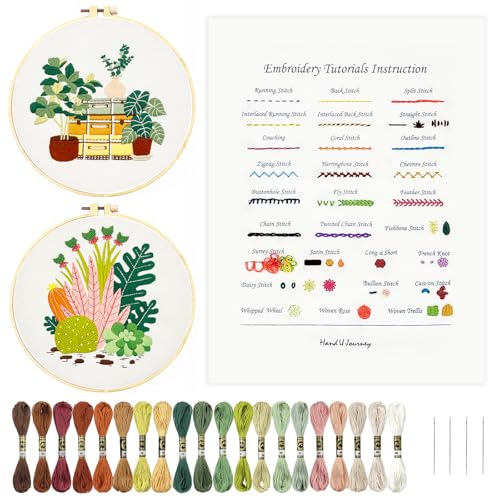 HAND U JOURNEY Embroidery Stitch Kit, 28 Stitches, 2 Plant & Home Themes - color: Basic kit-01
